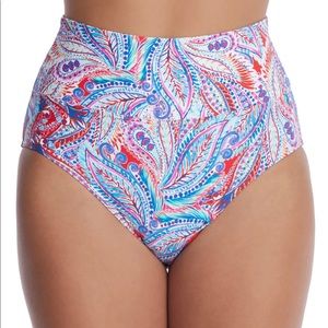 SUNSETS Scarlet Shorebird Fold-Over High-Waist Bikini Bottom, Medium